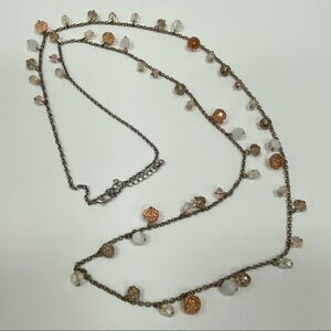 SILVER, taupe and pink crystal beaded necklace‎
